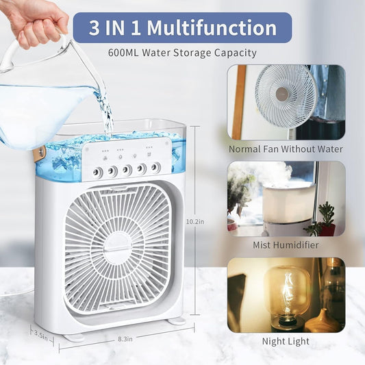 Portable Fan Cooling Mini Air Conditioner Water Air Cooler 500 ML | USB Powered Mini Desktop Cooling Misting Fan, 1 | 2 | 3 Timer 3 Smart Speeds