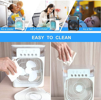 Portable Fan Cooling Mini Air Conditioner Water Air Cooler 500 ML | USB Powered Mini Desktop Cooling Misting Fan, 1 | 2 | 3 Timer 3 Smart Speeds